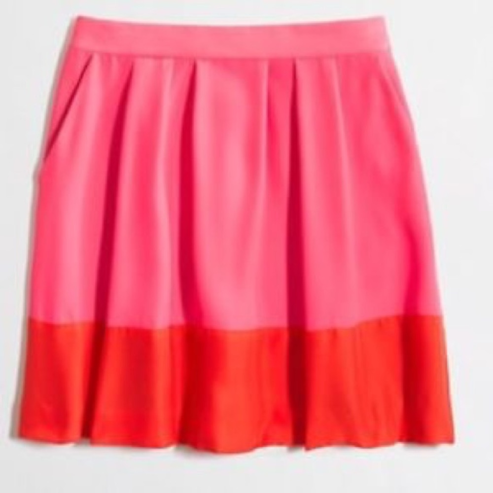 J. Crew Pleated Pink & Orange Colorblock Skirt